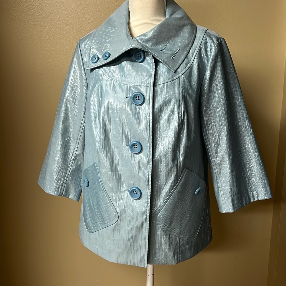 Tribal Blue 3/4 Sleeve Chunky Button Collared Lined Jacket 
Size 10